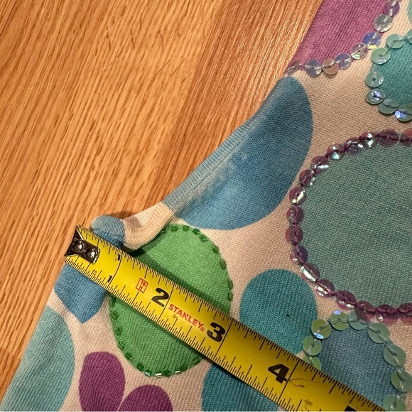 Vtg Women’s Large Sleeveless Tank Pastel Circles With Sequins Silk Nylon Blend - Picture 7 of 8